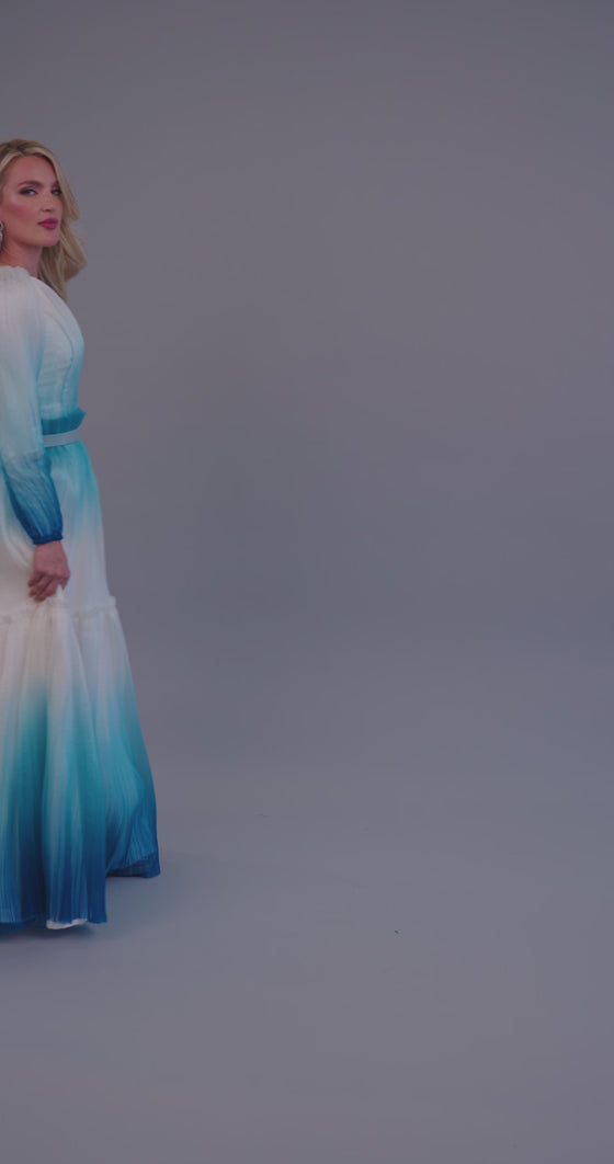 Blue Fluted Dipped Dyed Gown