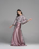 purple and silver metallic modest gown 