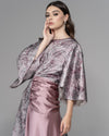 purple and silver metallic modest gown 