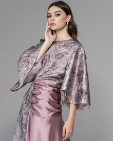  purple and silver metallic modest gown 