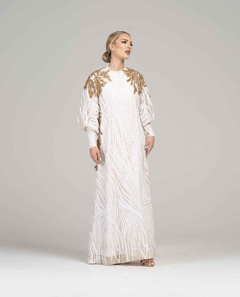 Ivory zebra print modest evening gown rentral 