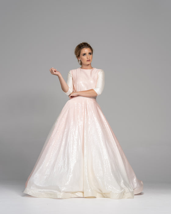 pink ombre modest ball gown rental 