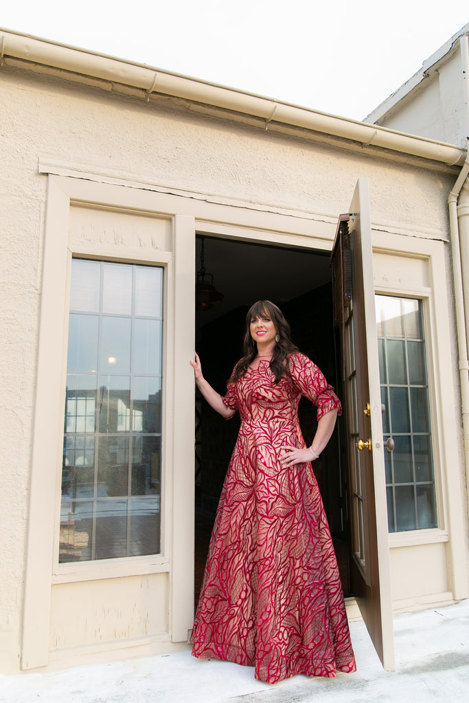 Wine Sparkle Leaves Gown