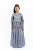 Silver peplum modest girls gown 