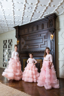  girls pink modest ballgown 