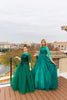 Emerald and black modest teen ballgown 