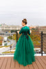 Emerald and black modest teen ballgown 