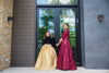 Asher Maxwell for Liylah burgundy ombre lattice modest ballgown