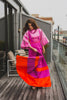 Fuchsia and orange modest gown with bell sleeves