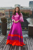 Fuchsia and orange modest gown with bell sleeves