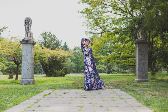 black floral sequin gown dress rental 