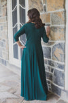 hunter green modest evening gown