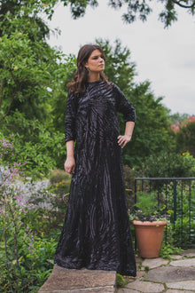  black sequin modest evening gown rental