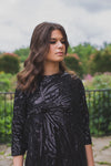 black sequin modest evening gown rental 