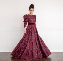  pearled merlot modest event dress rental