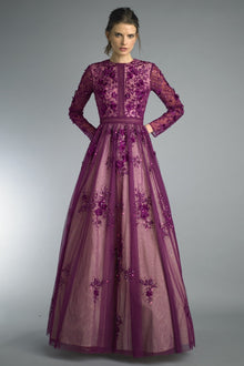  Berry floral modest ballgown 