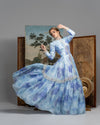 silk blue floral and lace modest evening gown rental 