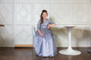 Silver peplum modest girls gown 