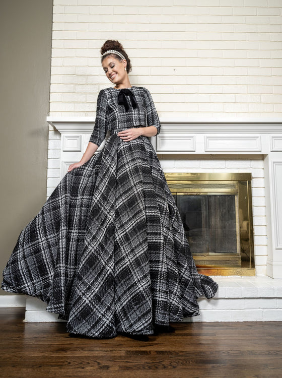 black and white tweed bolero modest ball gown 